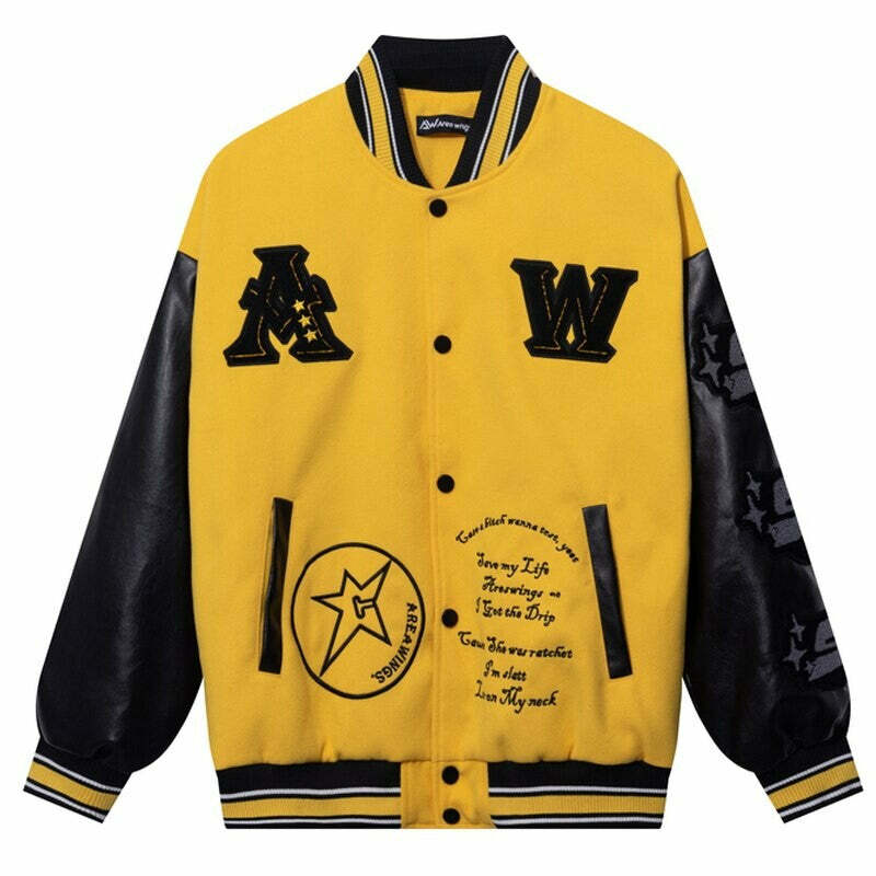 Y2K Yellow Baseball Jacket - Retro 90s Grunge Outfit for Summer Parties & Festivals