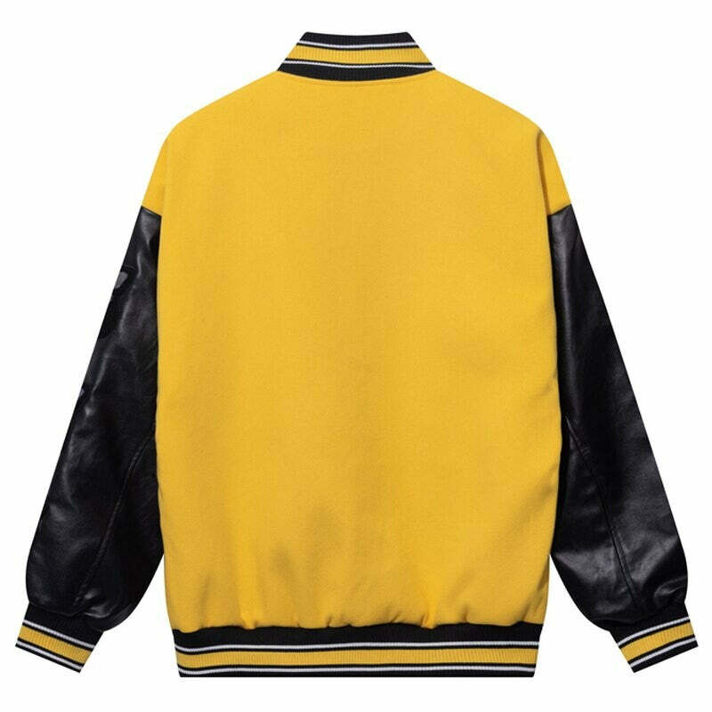 Y2K Yellow Baseball Jacket - Retro 90s Grunge Outfit for Summer Parties & Festivals