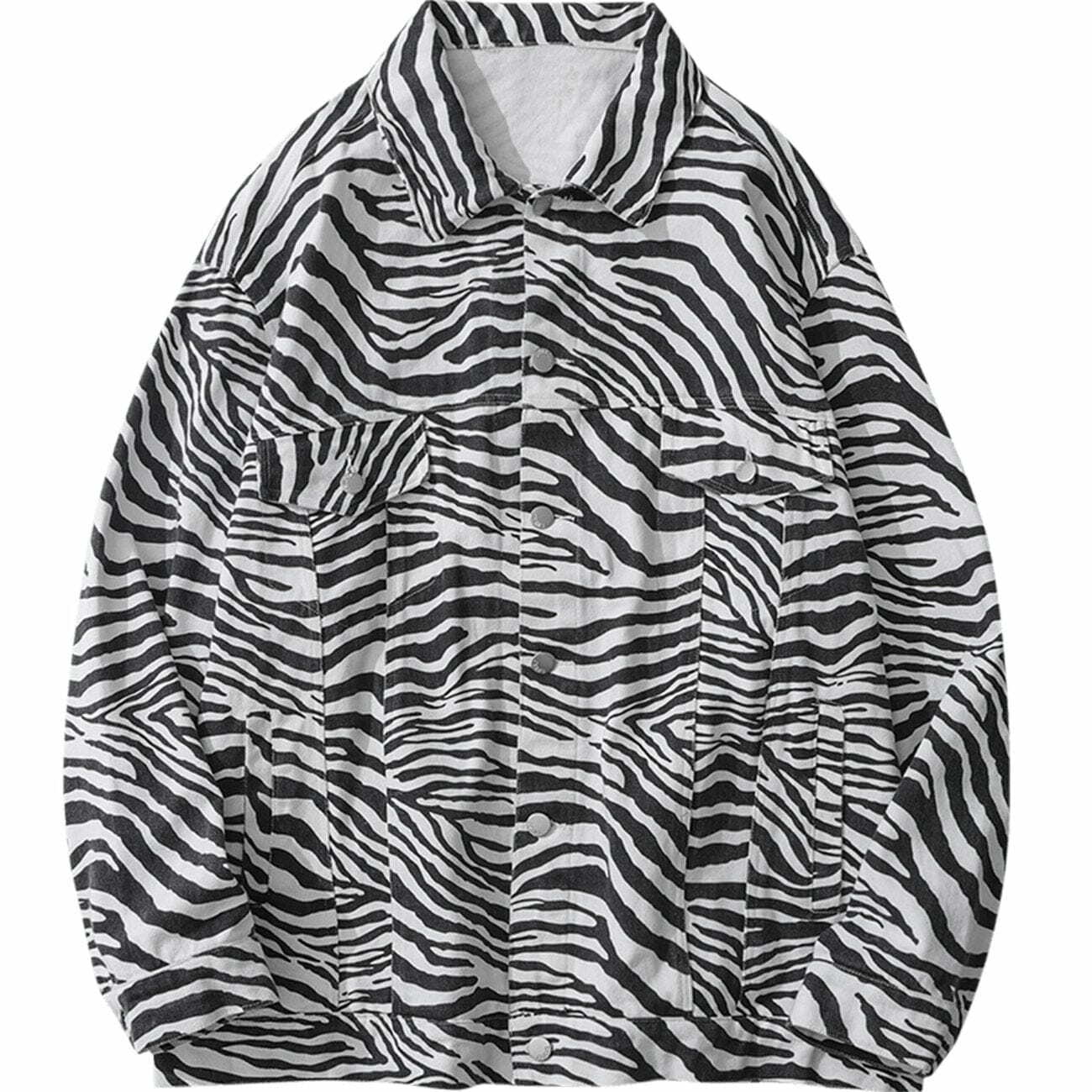 Y2K Zebra Pattern Jacket - Retro 90s Grunge Outfit for Summer Parties & Clubbing