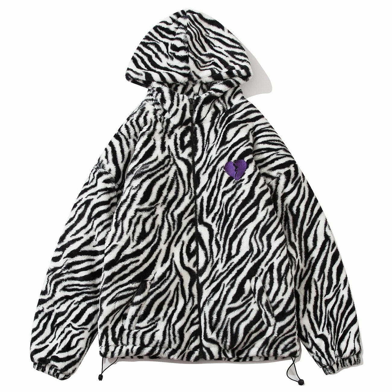 Y2K Zebra Pattern Winter Coat - Retro Grunge Style for Y2K Fashion Lovers