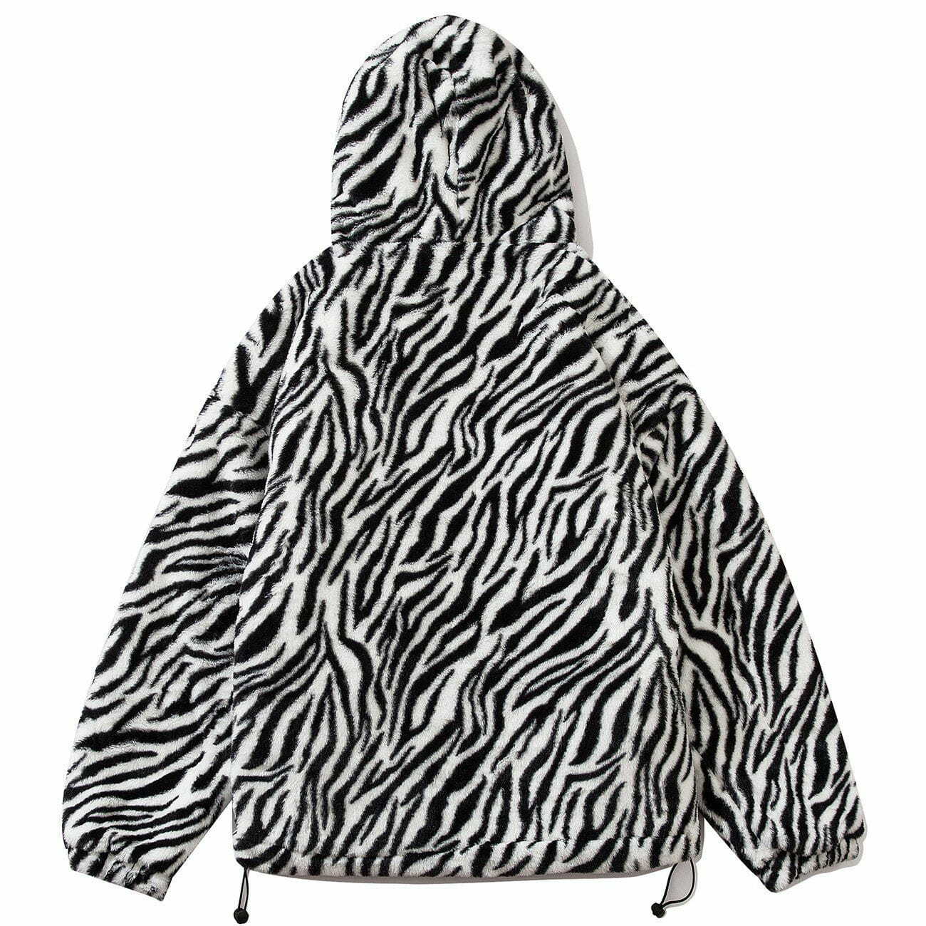 Y2K Zebra Pattern Winter Coat - Retro Grunge Style for Y2K Fashion Lovers