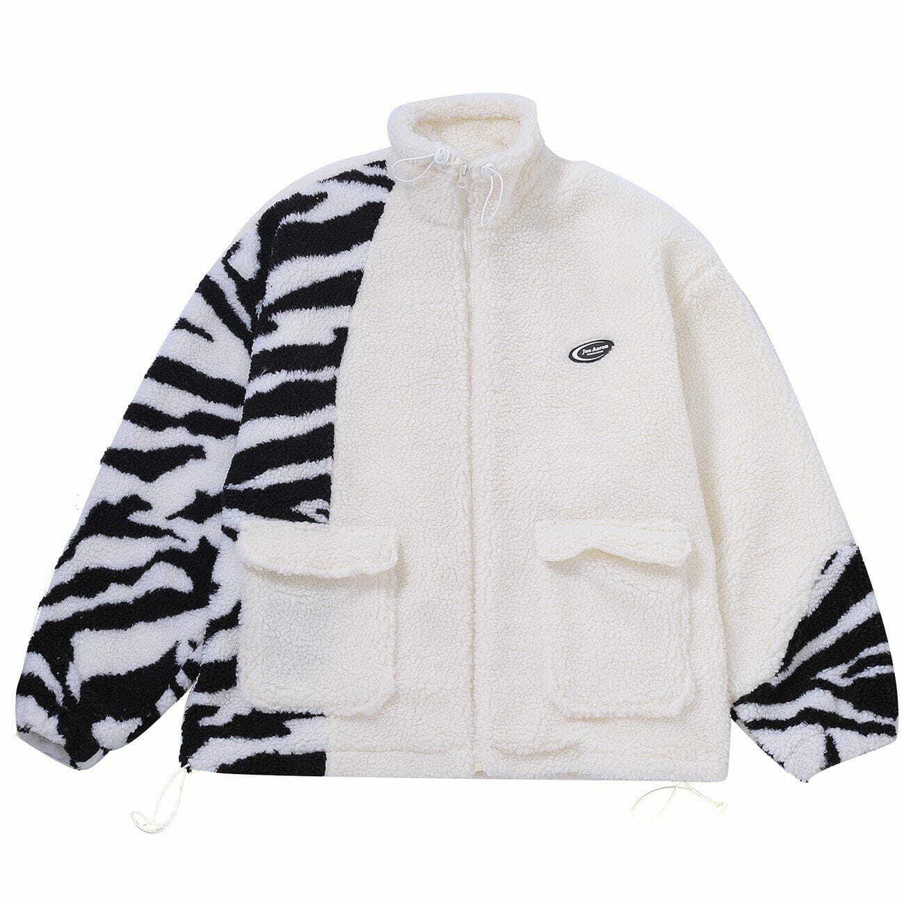 Y2K Zebra Print Sherpa Coat - Retro 90s Grunge Winter Fashion for Y2K Outfits