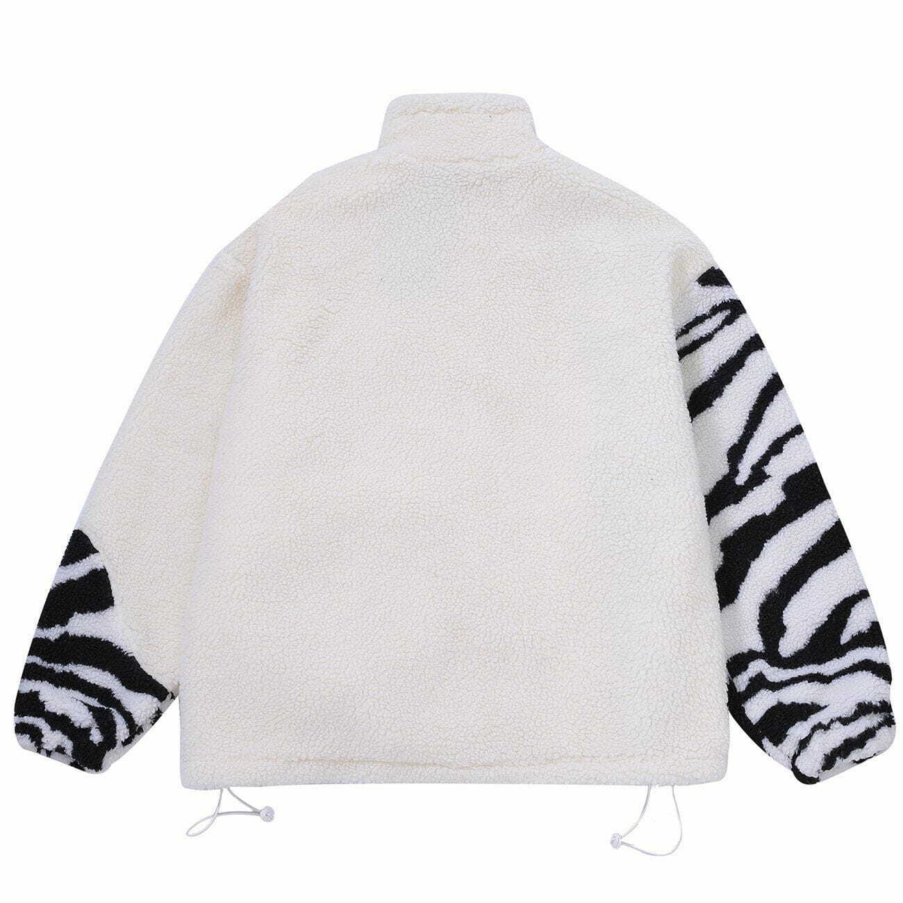 Y2K Zebra Print Sherpa Coat - Retro 90s Grunge Winter Fashion for Y2K Outfits