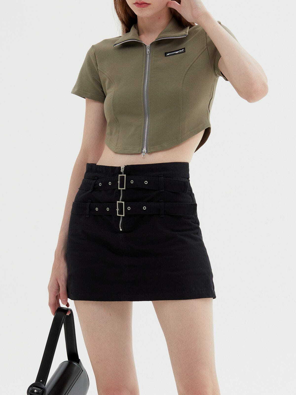 Y2K Zip Up Cropped Tee - Retro 90s Grunge Top for Summer Outfits & Party Looks