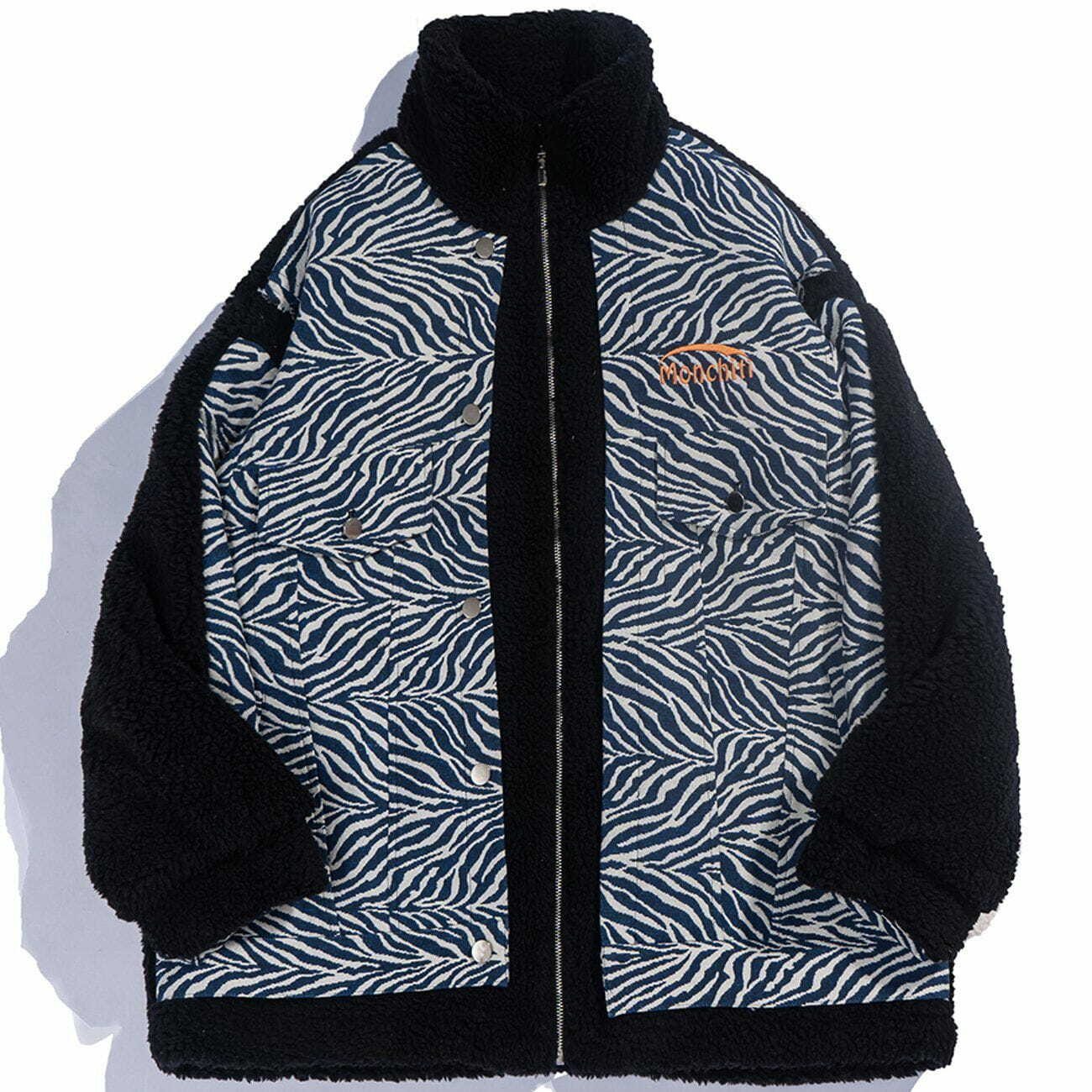 Zebra Pattern Stitching Y2K Sherpa Coat - Retro 90s Grunge Winter Fashion Outerwear