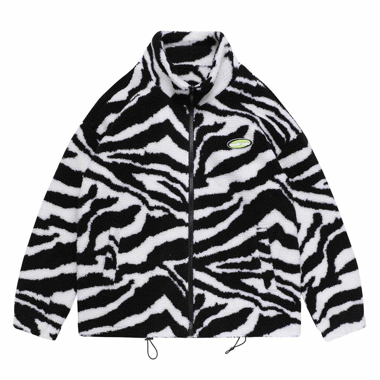 Zebra Pattern Y2K Sherpa Jacket - Retro 90s Grunge Style for Summer Parties & Outfits