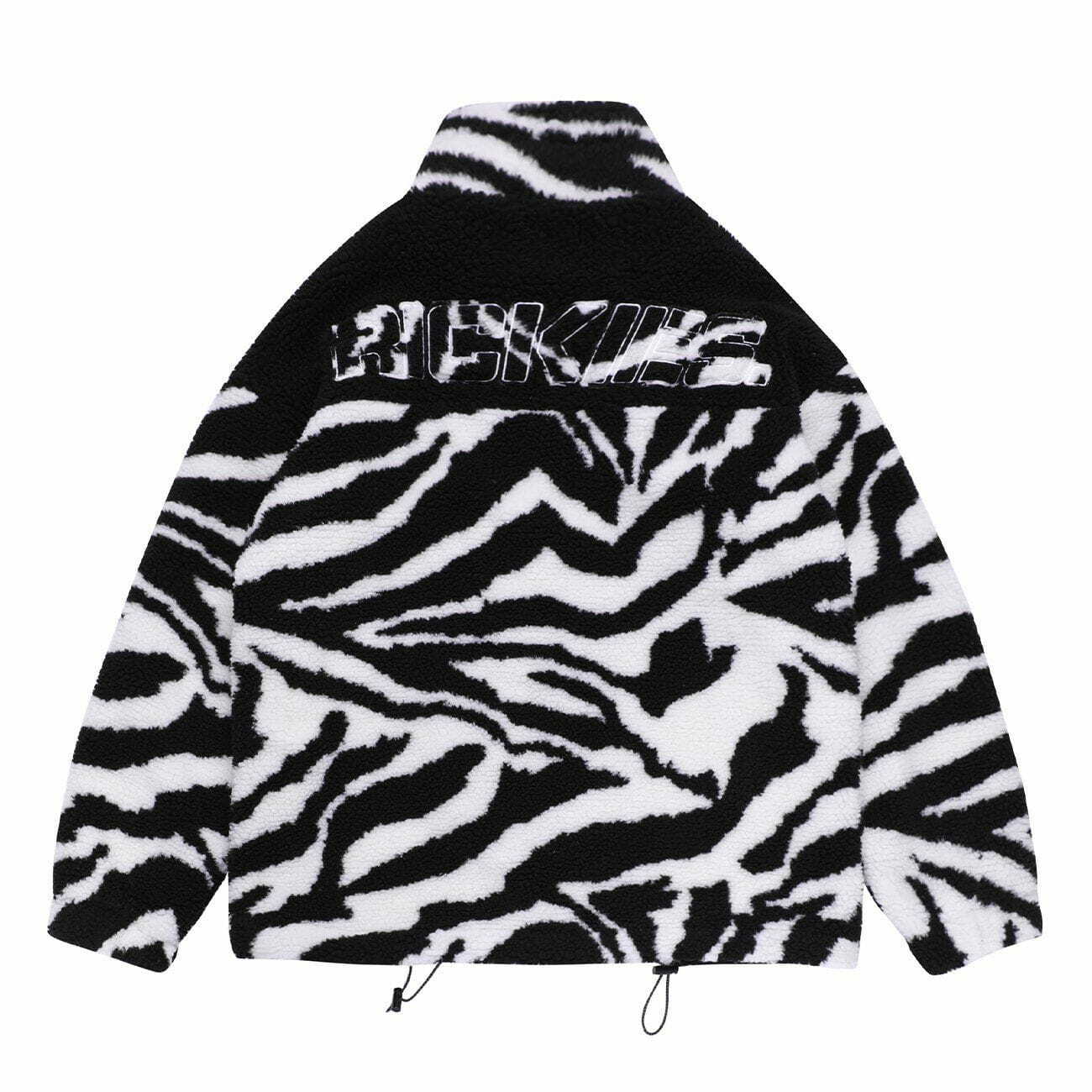 Zebra Pattern Y2K Sherpa Jacket - Retro 90s Grunge Style for Summer Parties & Outfits