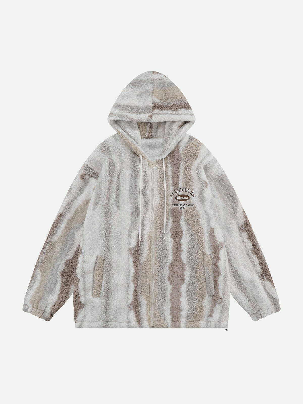 Zebra Print Sherpa Hooded Coat - Y2K Grunge Fashion for Summer & 90s Party Outfits