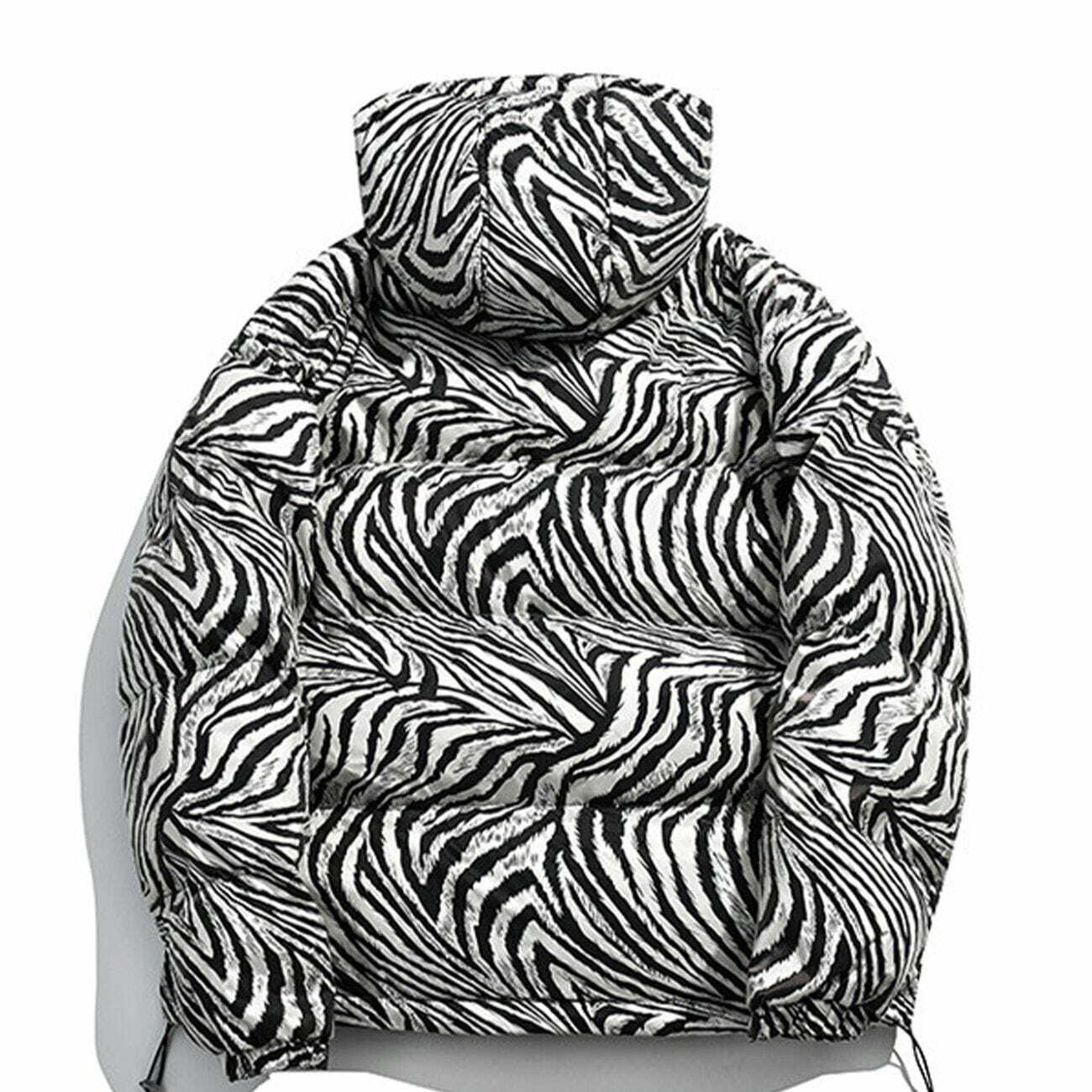 Zebra Print Y2K Hooded Puffer Jacket - Retro 90s Grunge Style for Summer Outfits