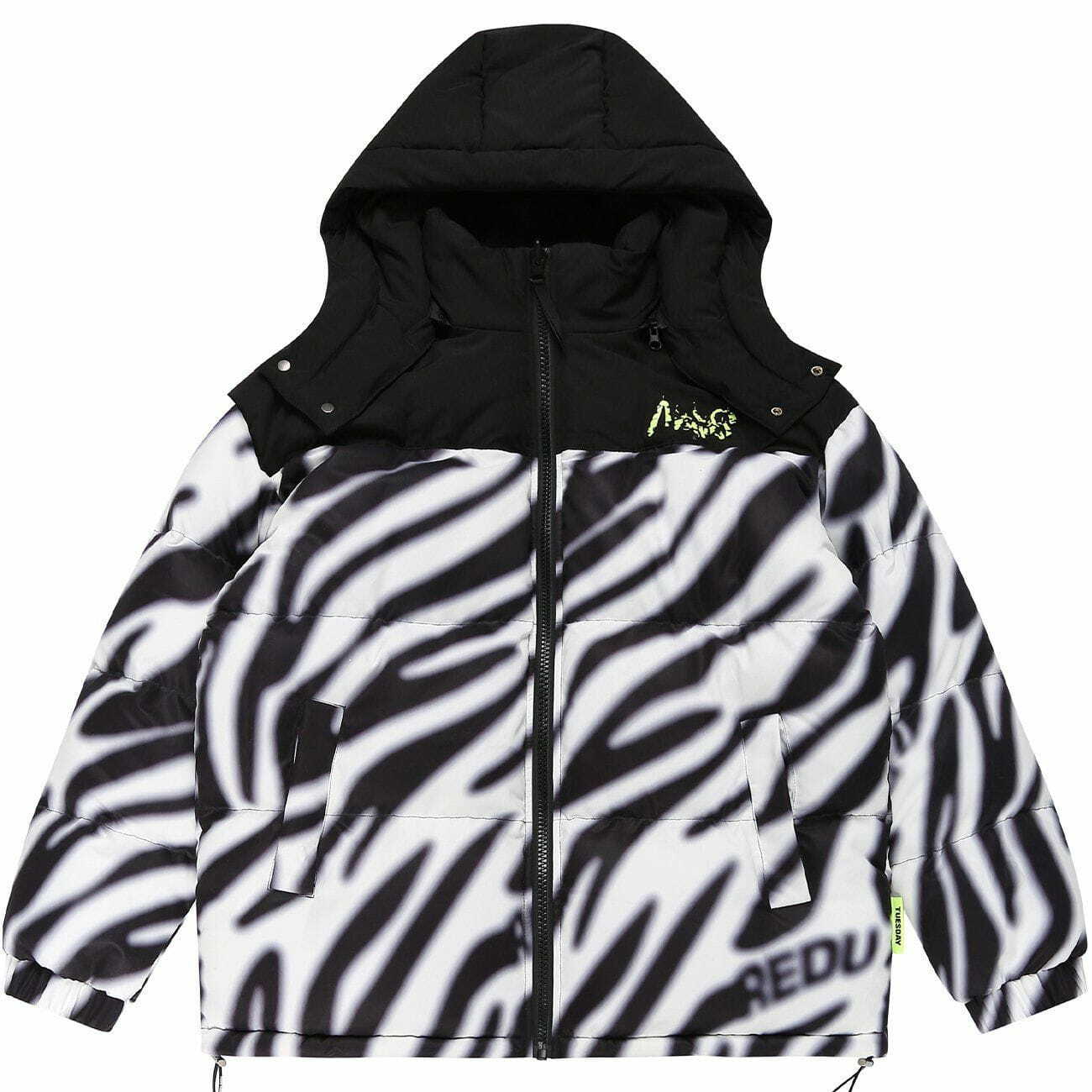 Zebra Print Y2K Hooded Winter Coat - Retro 90s Grunge Style for Y2K Fashion Lovers